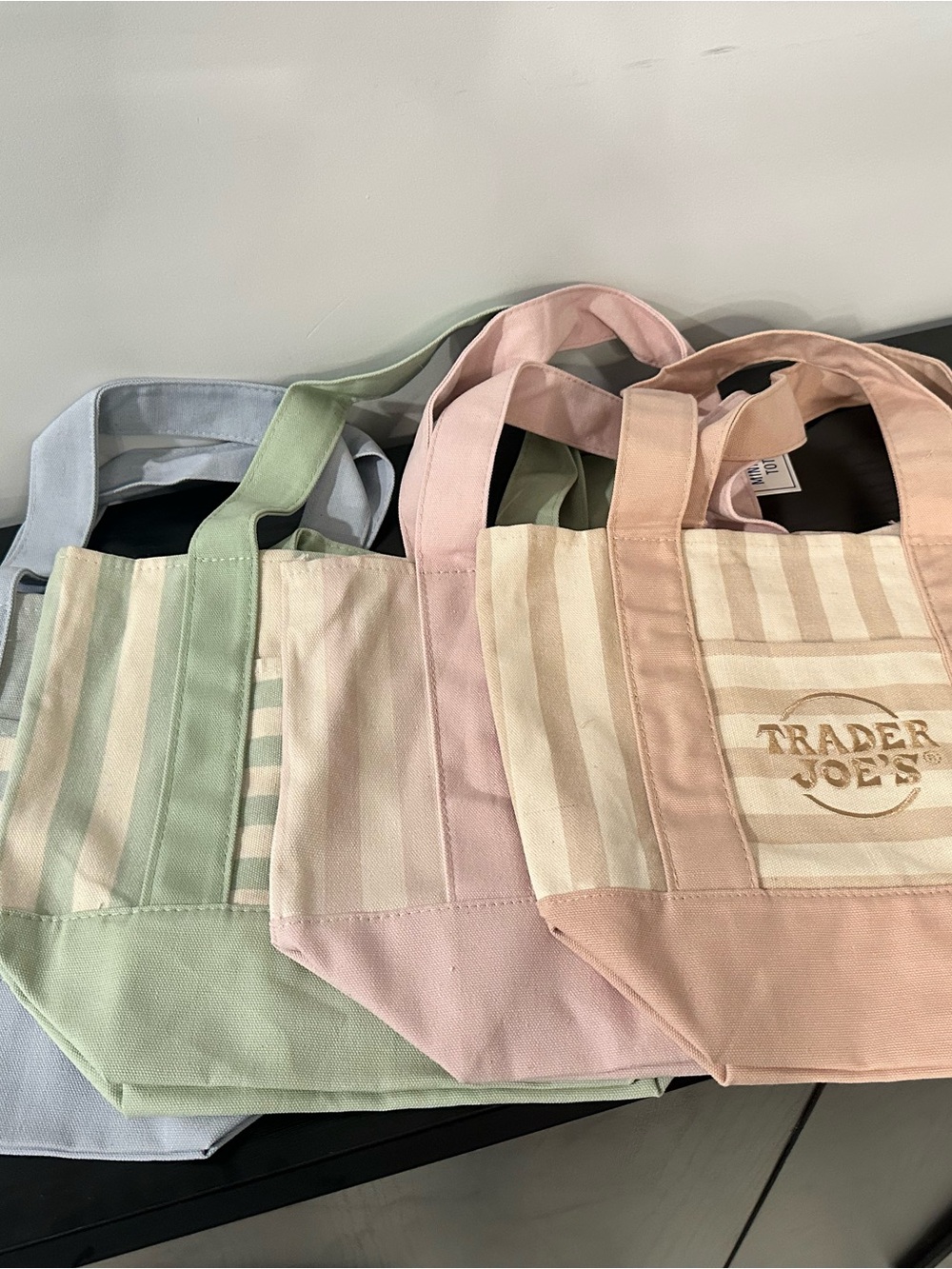 Trader Joe's Pink Striped Canvas Tote Bag